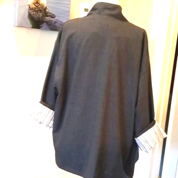 ESKANDAR Y2k Swingy HTF Grey Striped Wool Striped Boxy Neiman  Minimalist Jacket - Picture 10 of 14